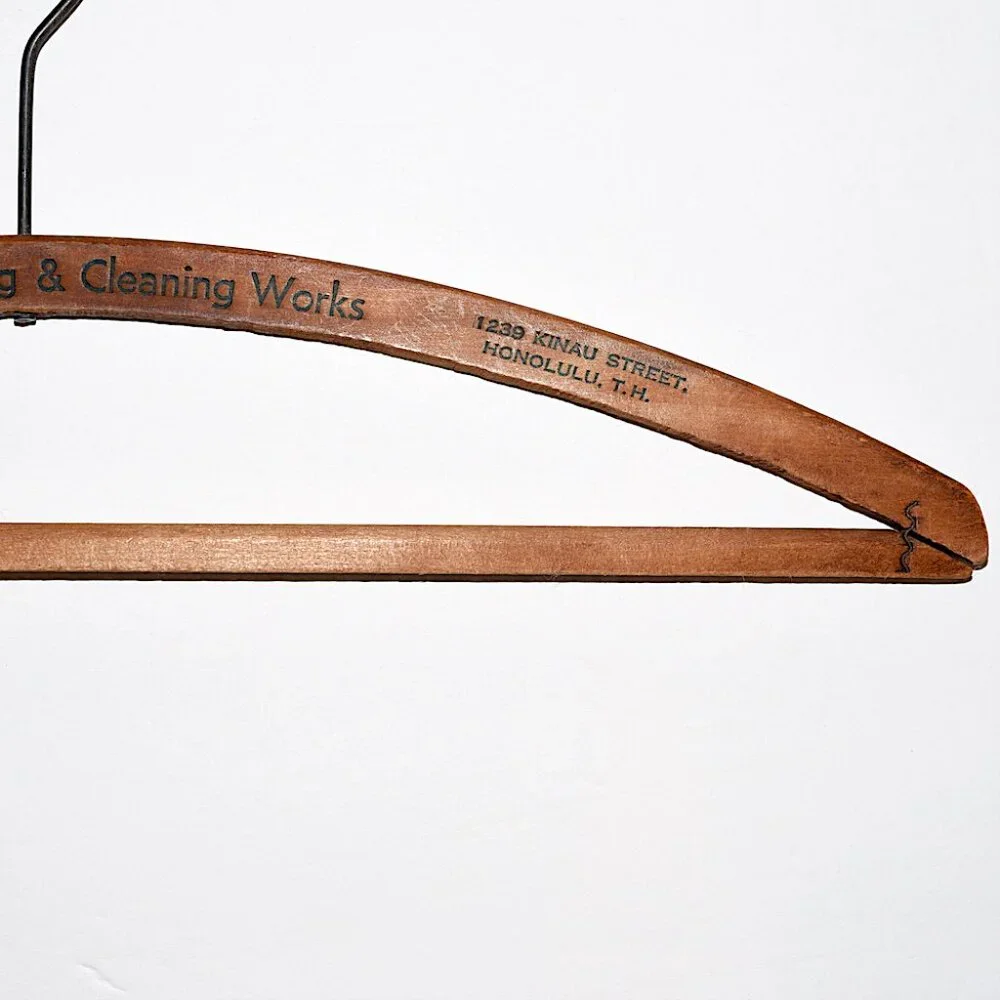 Vintage Engraved Wood Hanger from Hawaii Business by Pacific Coat Hanger